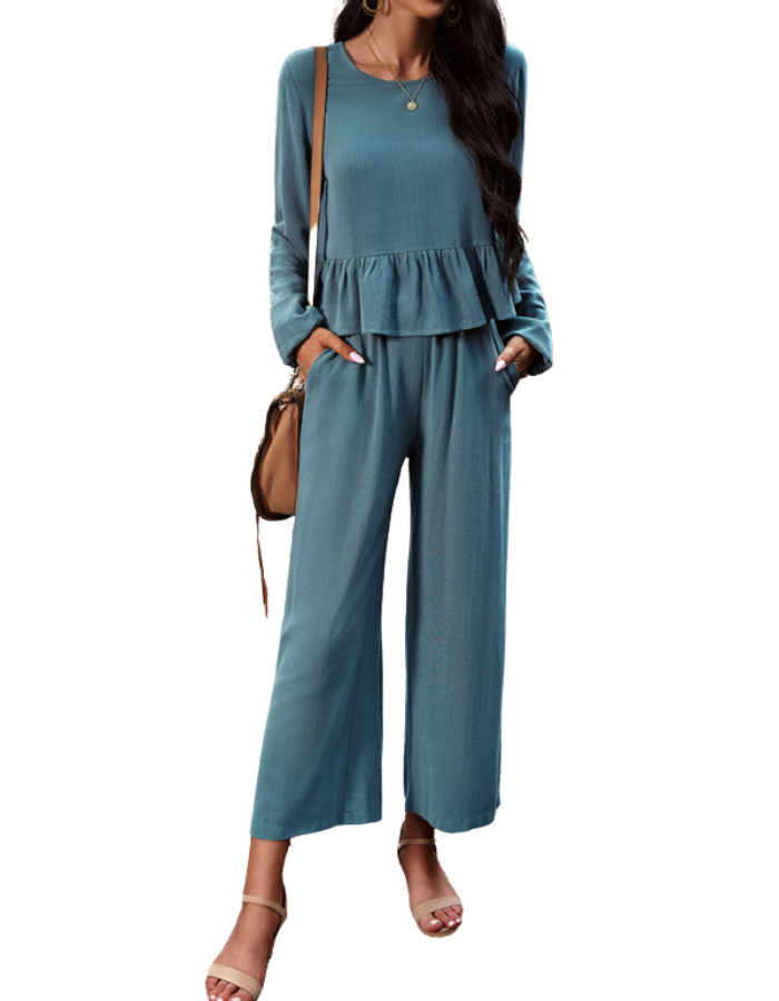 SHOPIQAT Temperament Casual Suit Solid Colour Long-Sleeved Top Loose Trousers - Premium from shopiqat - Just $16.900! Shop now at shopiqat